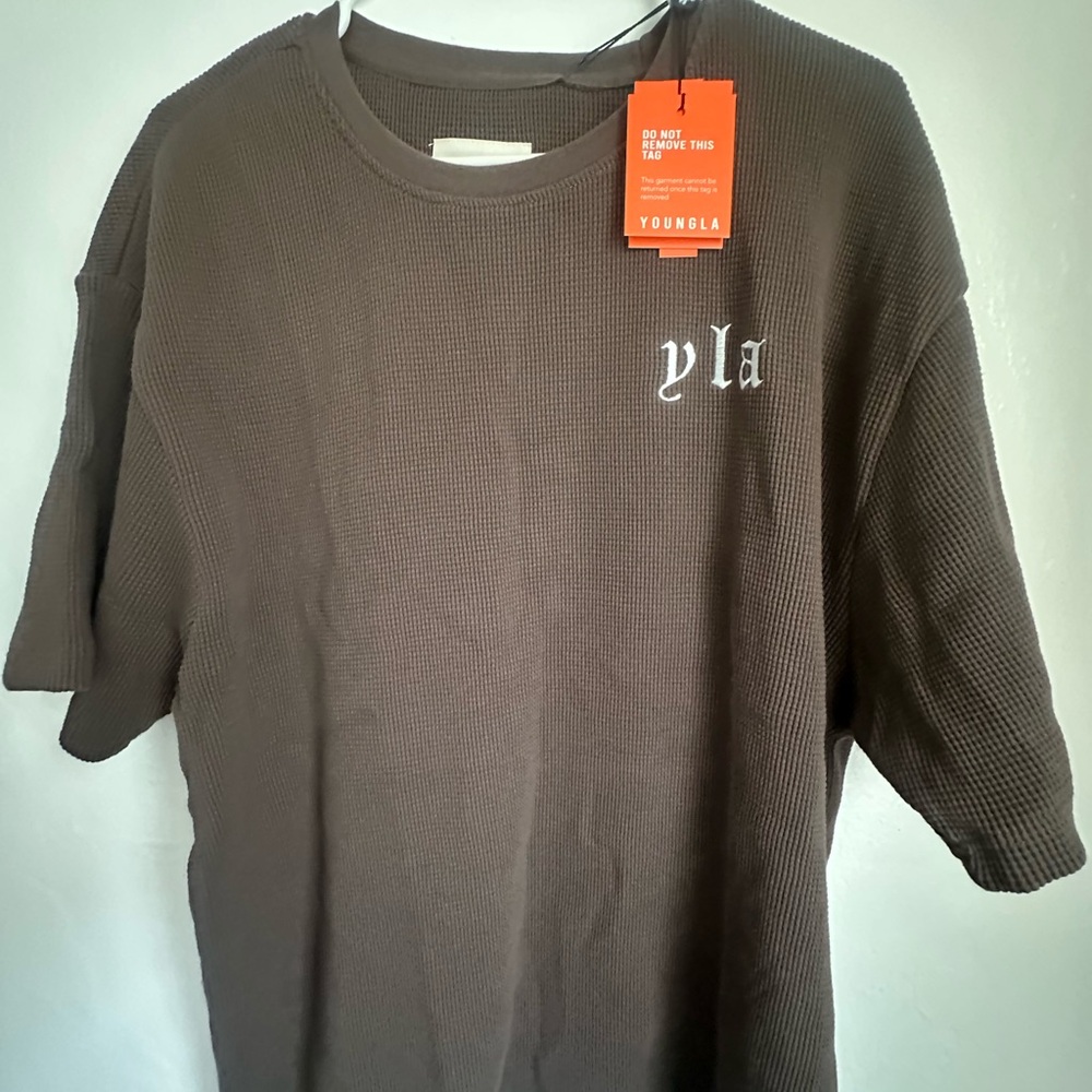 YoungLA Men's Dark Brown Waffle Shirt